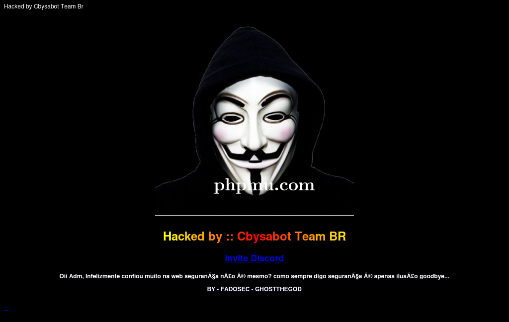 HACKED BY CBYSABOT TEAM BR & FADOSEC - GHOSTTHEGOD